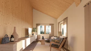 Innenvisualisierung der Wohnanlage Goldegg mit Sichtwände